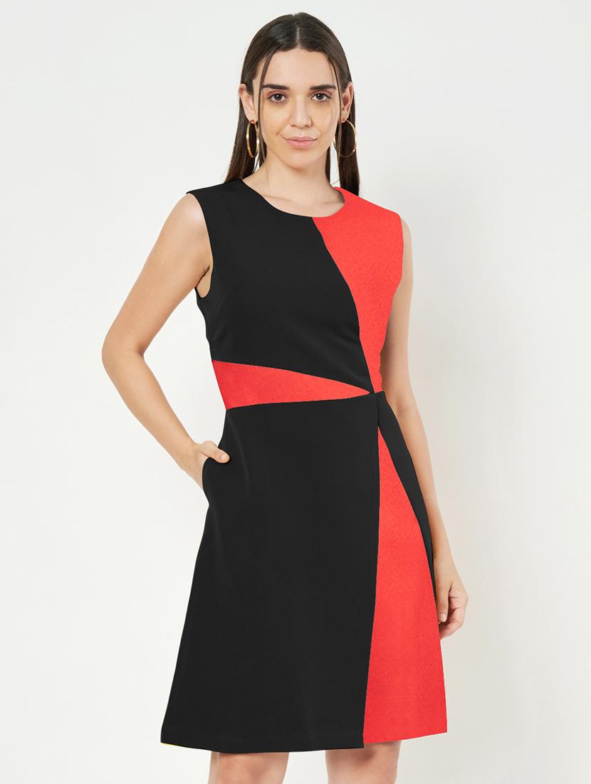 women color blocked sleeveless a-line dress - 21851401 -  Zoom Image - 0