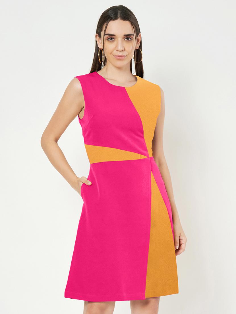 women color blocked sleeveless a-line dress - 21851408 -  Zoom Image - 0