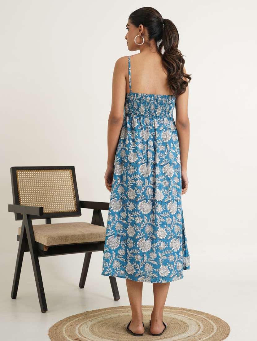 women printed shoulder strap a-line dress - 21853434 - Standard Image - 3