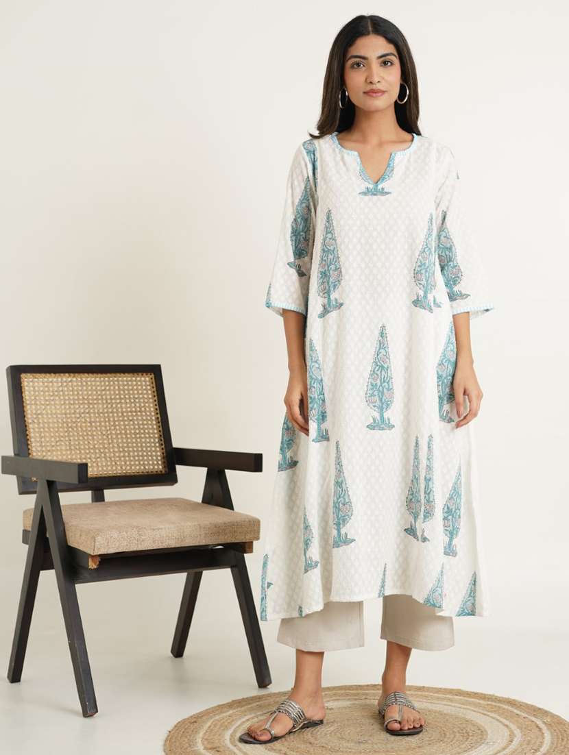 women white three quarter sleeve a-line kurta - 21853436 -  Zoom Image - 0