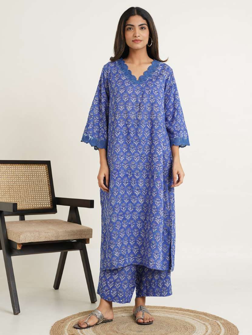 women three quarter sleeve kurta palazzo set
