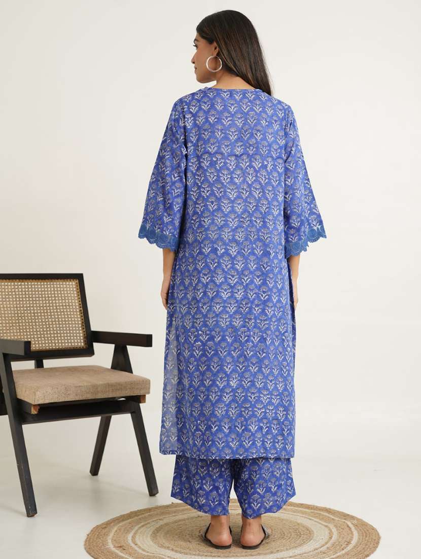women three quarter sleeve kurta palazzo set - 21853449 -  Standard Image - 3