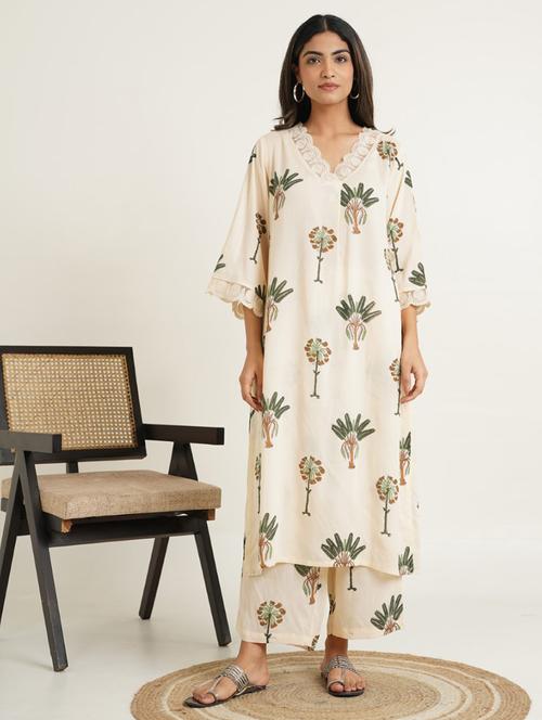 women three quarter sleeve kurta palazzo set - 21853451 - Standard Image - 0