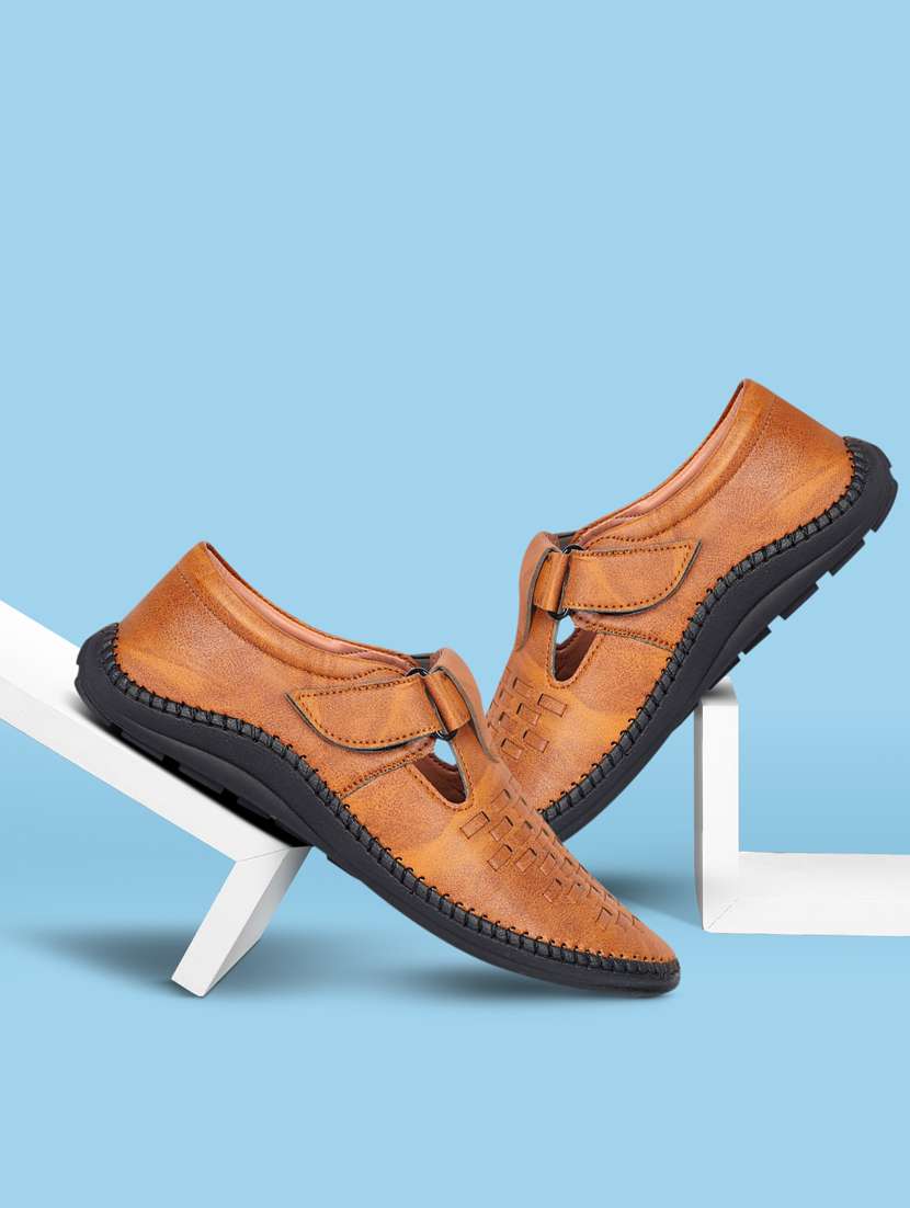 men tan slip on sandal