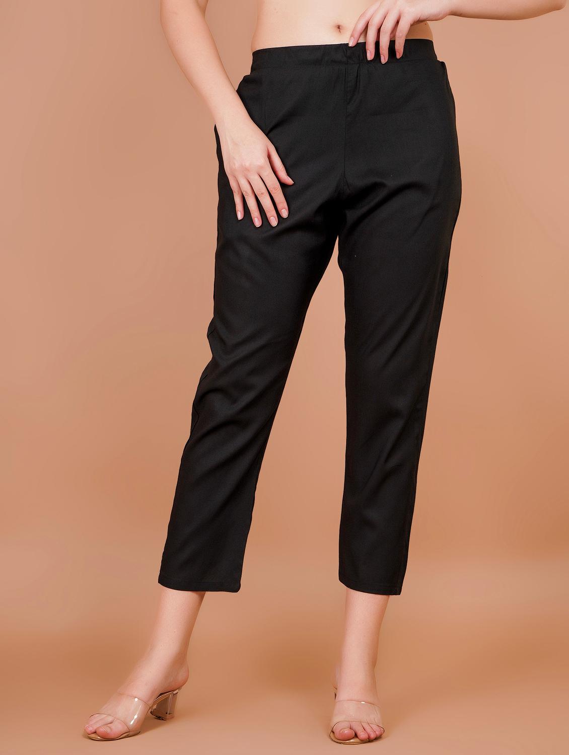 women solid mid rise cropped pant