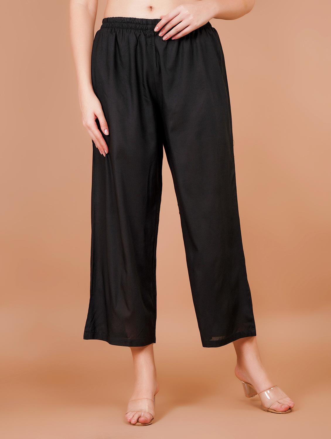 women black solid mid rise straight palazzo - 21853675 - Zoom Image - 0