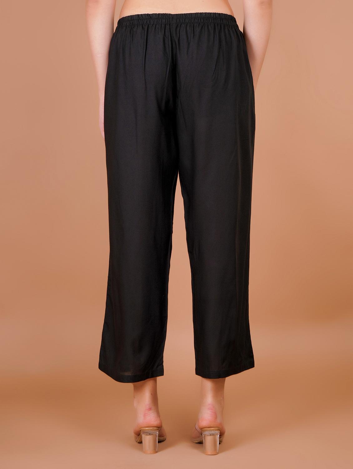 women black solid mid rise straight palazzo - 21853675 - Standard Image - 3