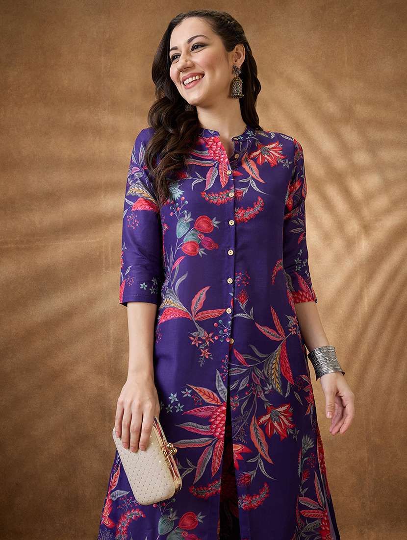 women three quarter sleeve kurta pant set - 21853681 -  Standard Image - 5