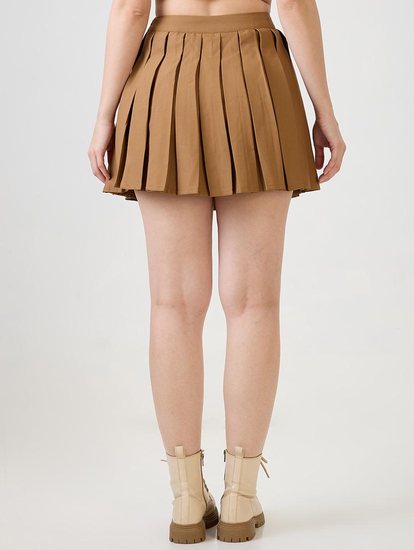 women solid high rise skater skirt - 21853690 - Standard Image - 3