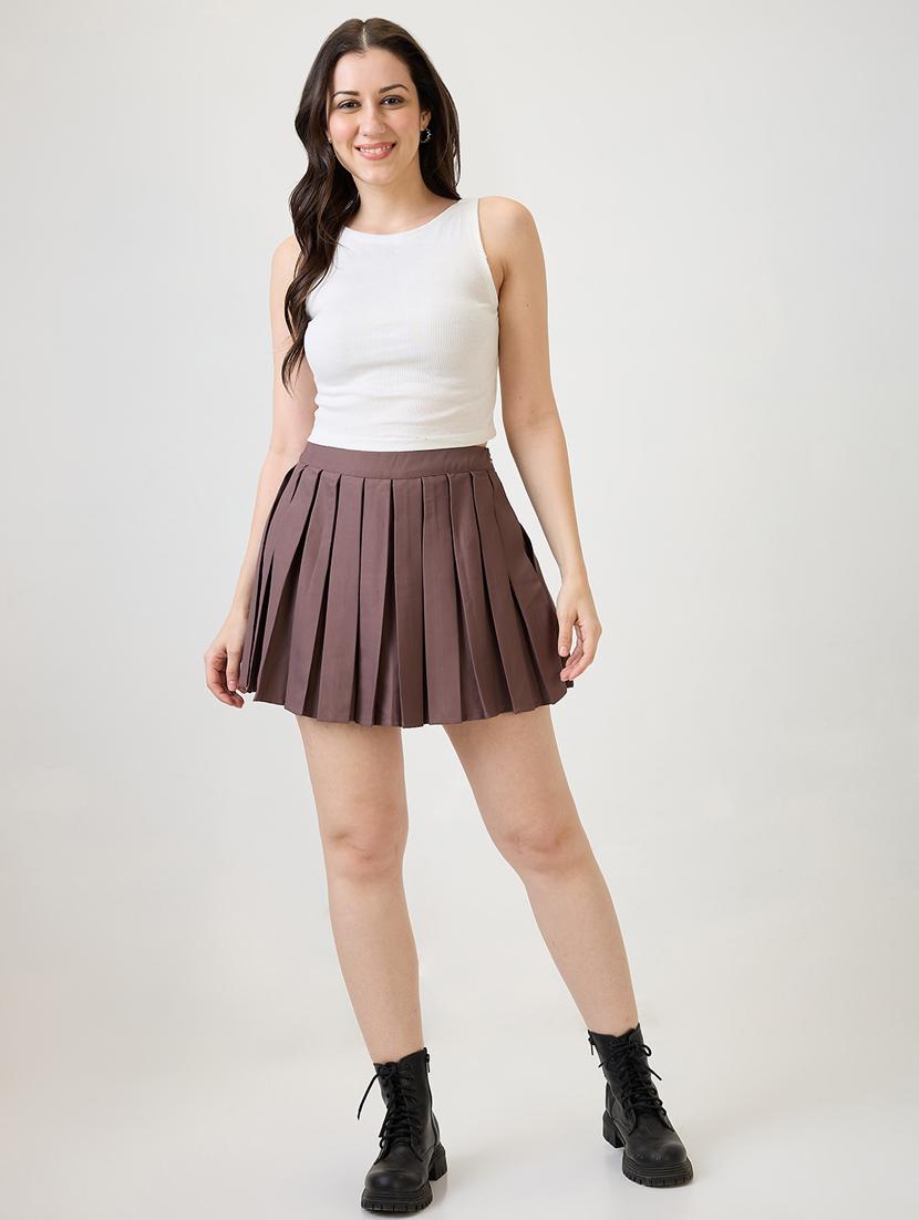 women solid high rise skater skirt - 21853691 - Standard Image - 3