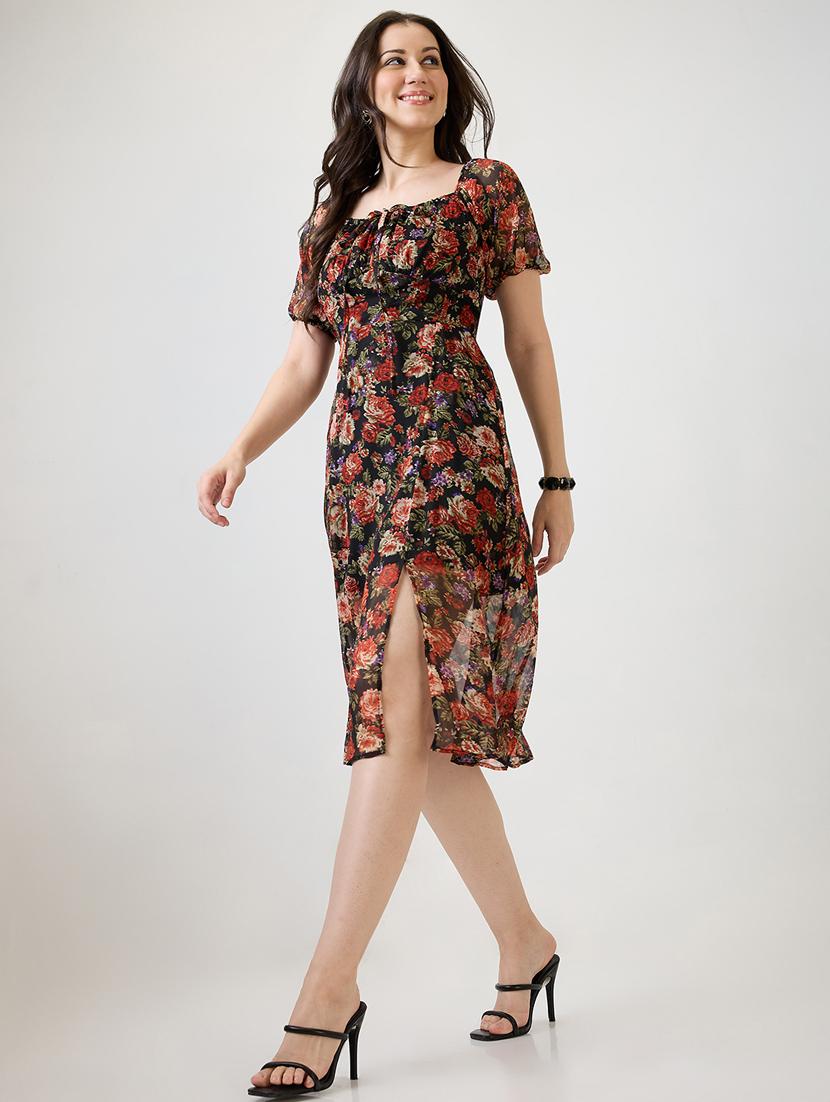 women floral print puff sleeves a-line dress - 21853696 - Zoom Image - 0