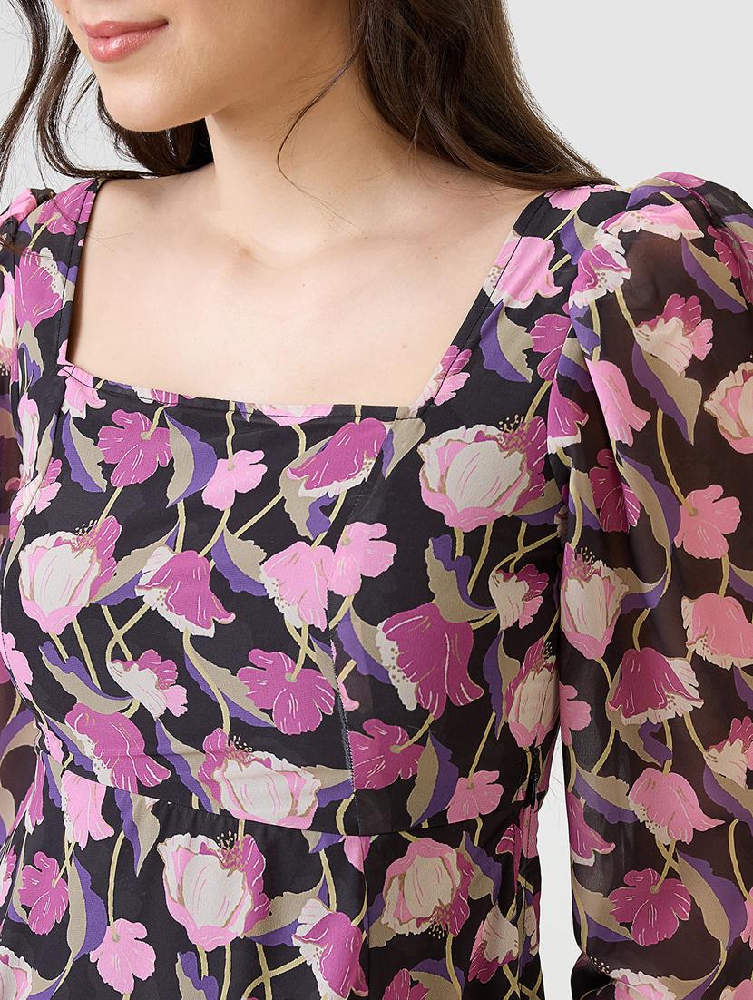 women printed puff sleeves fit & flare dress - 21853697 - Standard Image - 3