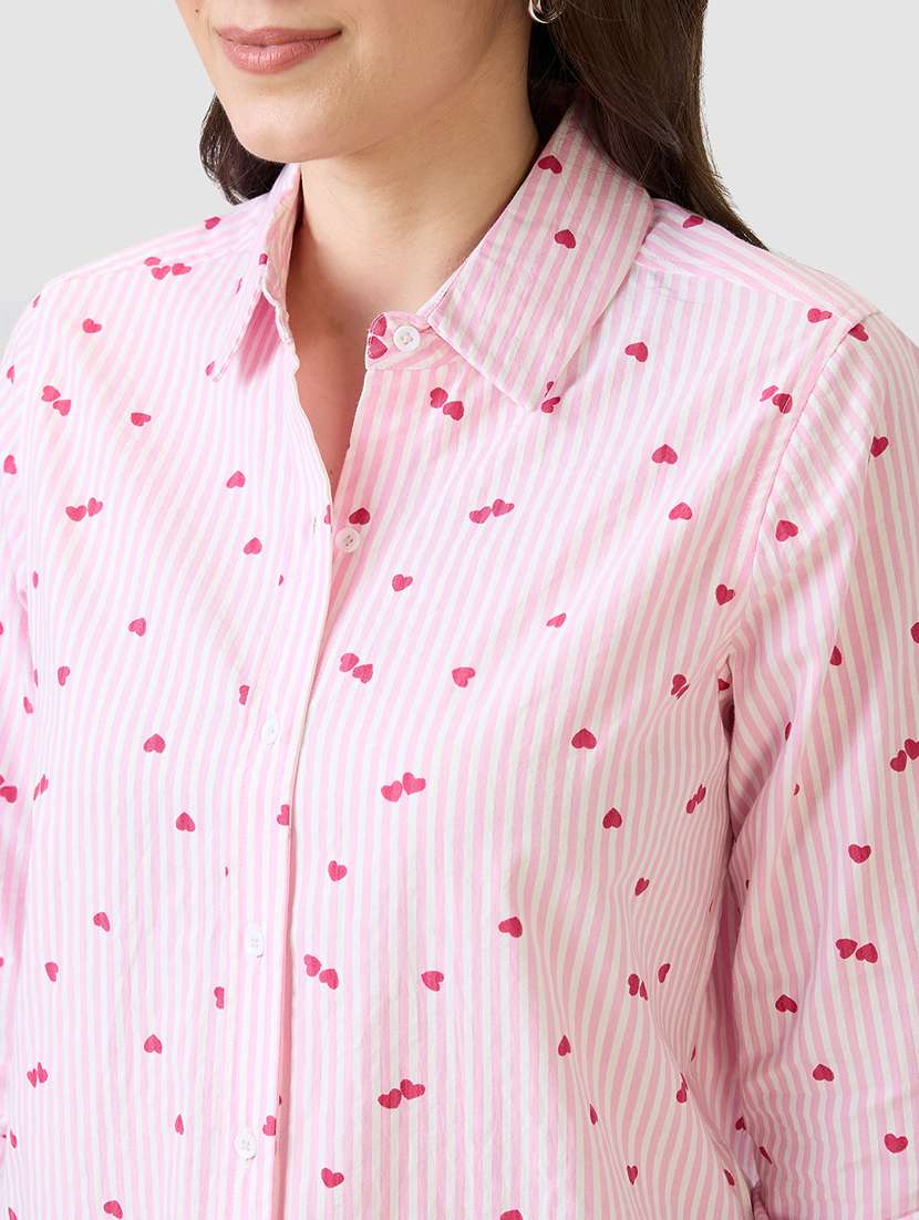 women striped collared long sleeves shirt - 21853715 -  Standard Image - 3