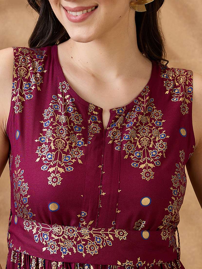 women pruple printed sleeveless ethnic dress - 21853728 - Standard Image - 3