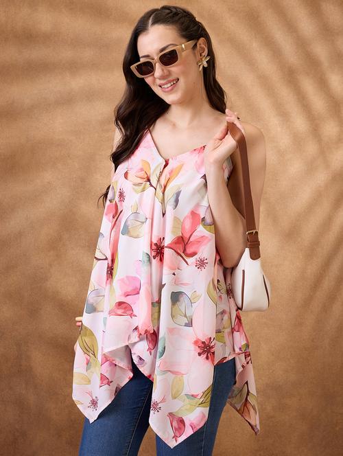 women floral printed shoulder strap asymmetric top - 21853732 -  Standard Image - 0