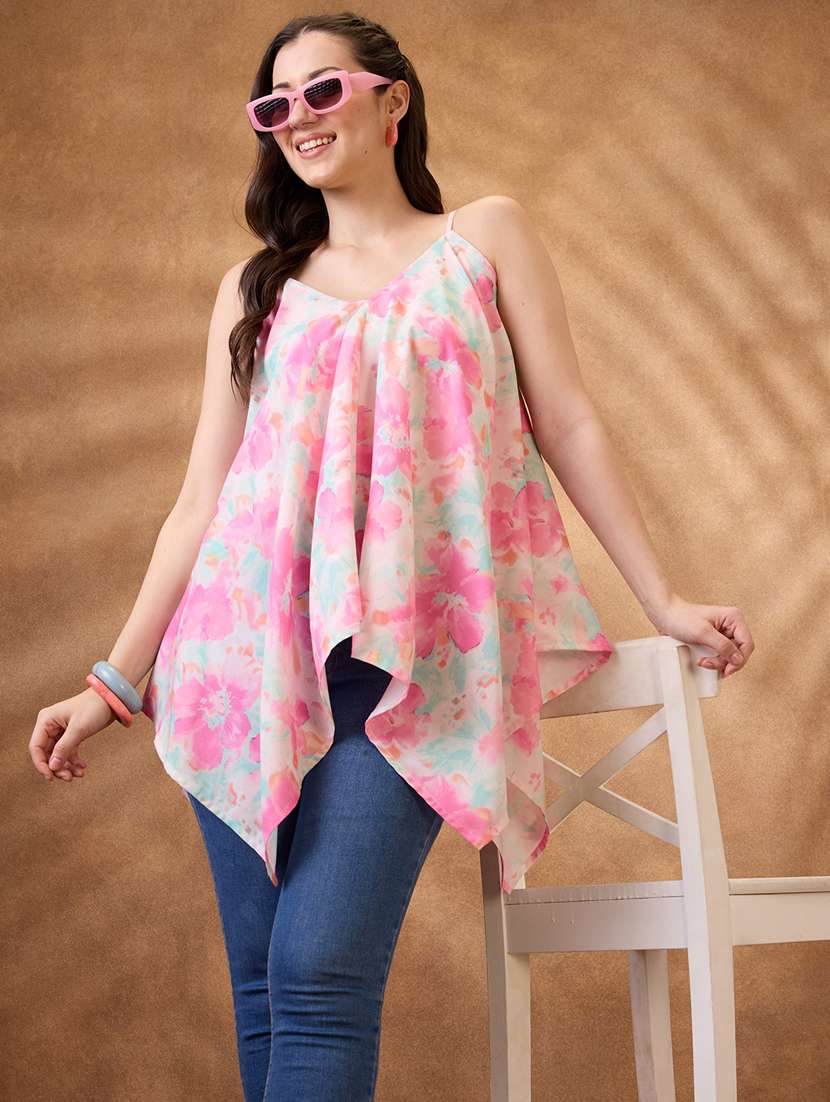women pink floral printed shoulder strap asymmetric - 21853733 - Zoom Image - 0
