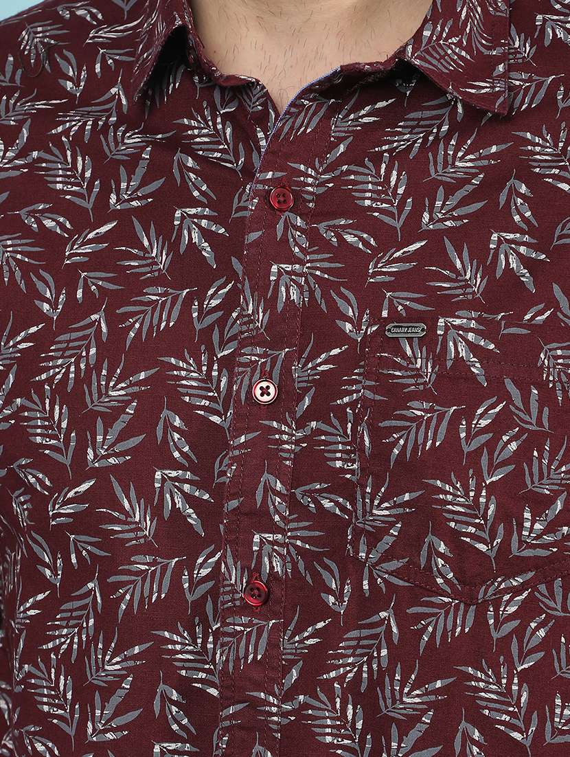 men maroon printed long sleeve casual shirt - 21853804 -  Standard Image - 5