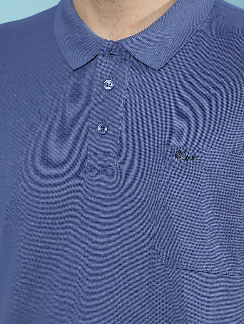men blue solid short sleeve polo t-shirt - 21853818 -  Standard Image - 5