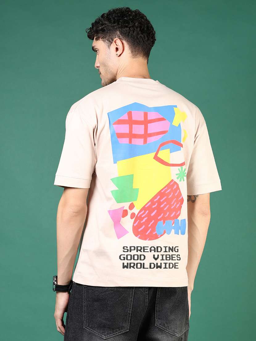men peach printed short sleeve regular fit t-shirt