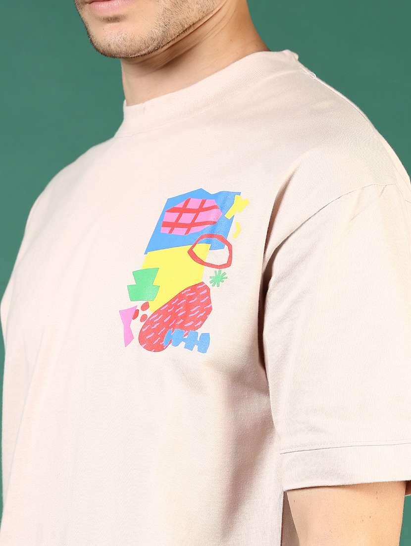 men peach printed short sleeve regular fit t-shirt - 21853839 -  Standard Image - 3