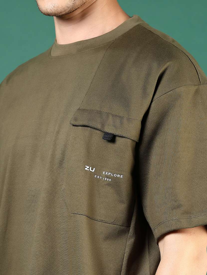 men olive typographic short sleeve regular fit t-shirt - 21853847 -  Standard Image - 3