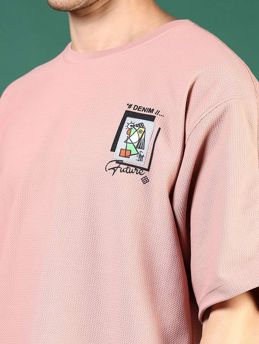 men pink typographic short sleeve regular fit t-shirt - 21853878 -  Standard Image - 3