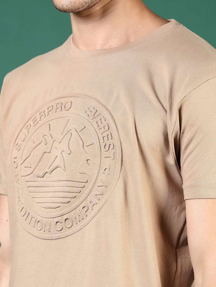 men beige self design short sleeve regular fit t-shirt - 21853879 -  Standard Image - 3