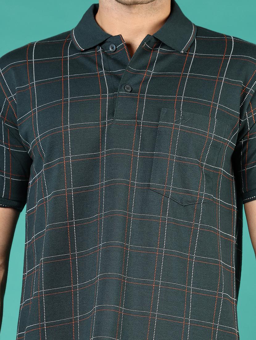 men teal checkered short sleeve regular fit polo t-shirt - 21853889 - Standard Image - 3