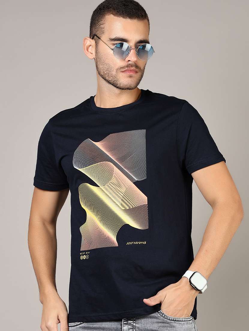 men front print round neck regular fit t-shirt