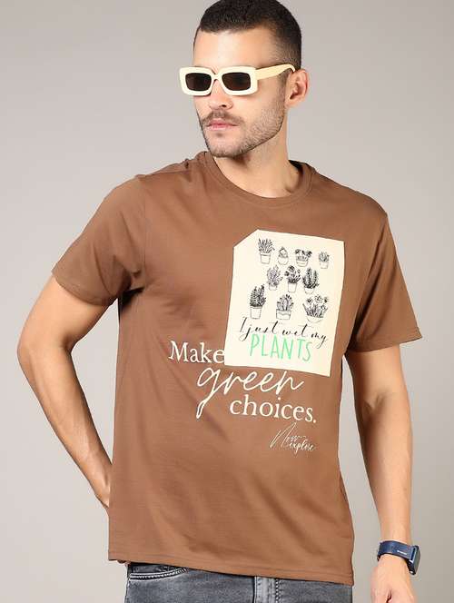 men front print round neck regular fit t-shirt - 21853913 - Standard Image - 0
