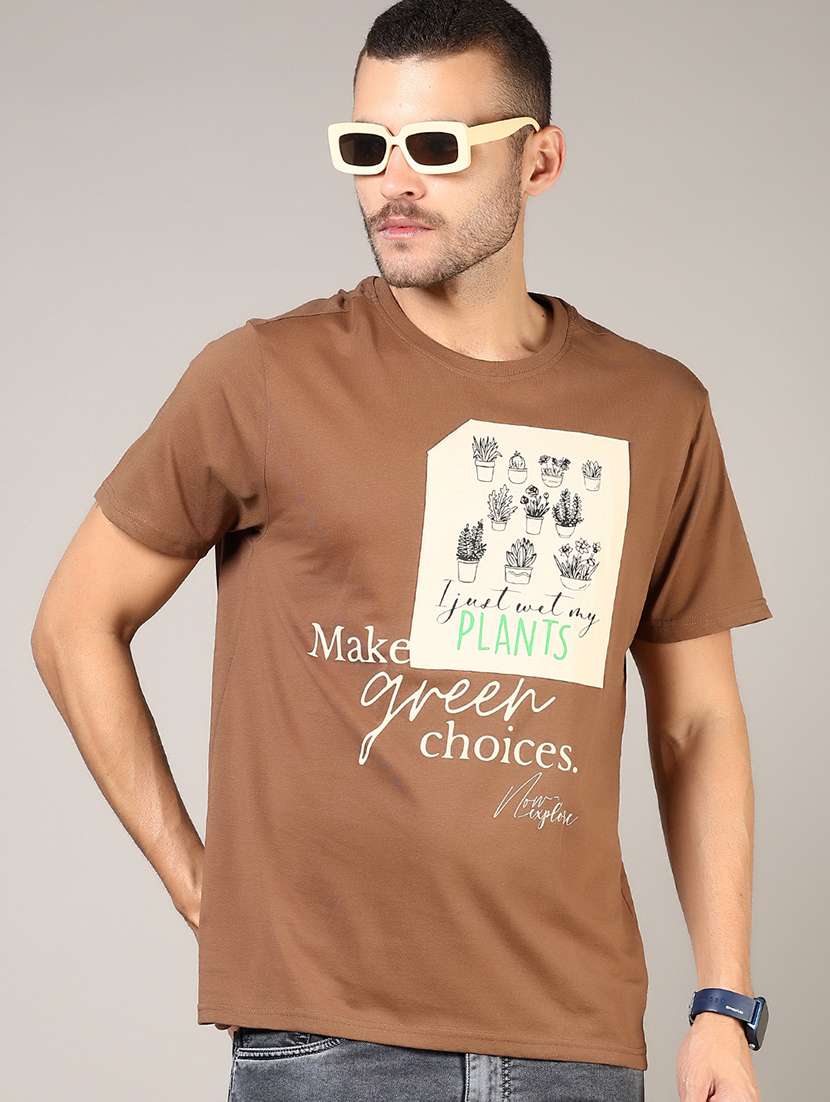 men front print round neck regular fit t-shirt