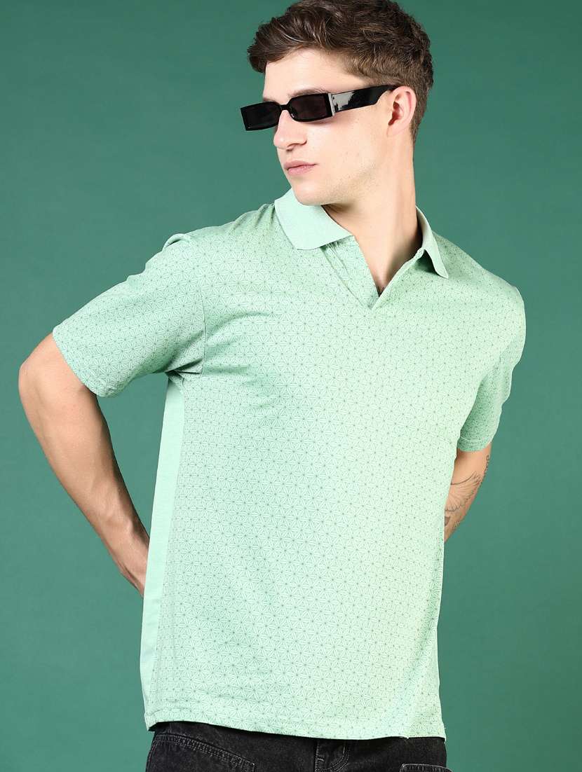 men green printed short sleeve regular fit polo t-shirt - 21853932 - Zoom Image - 0