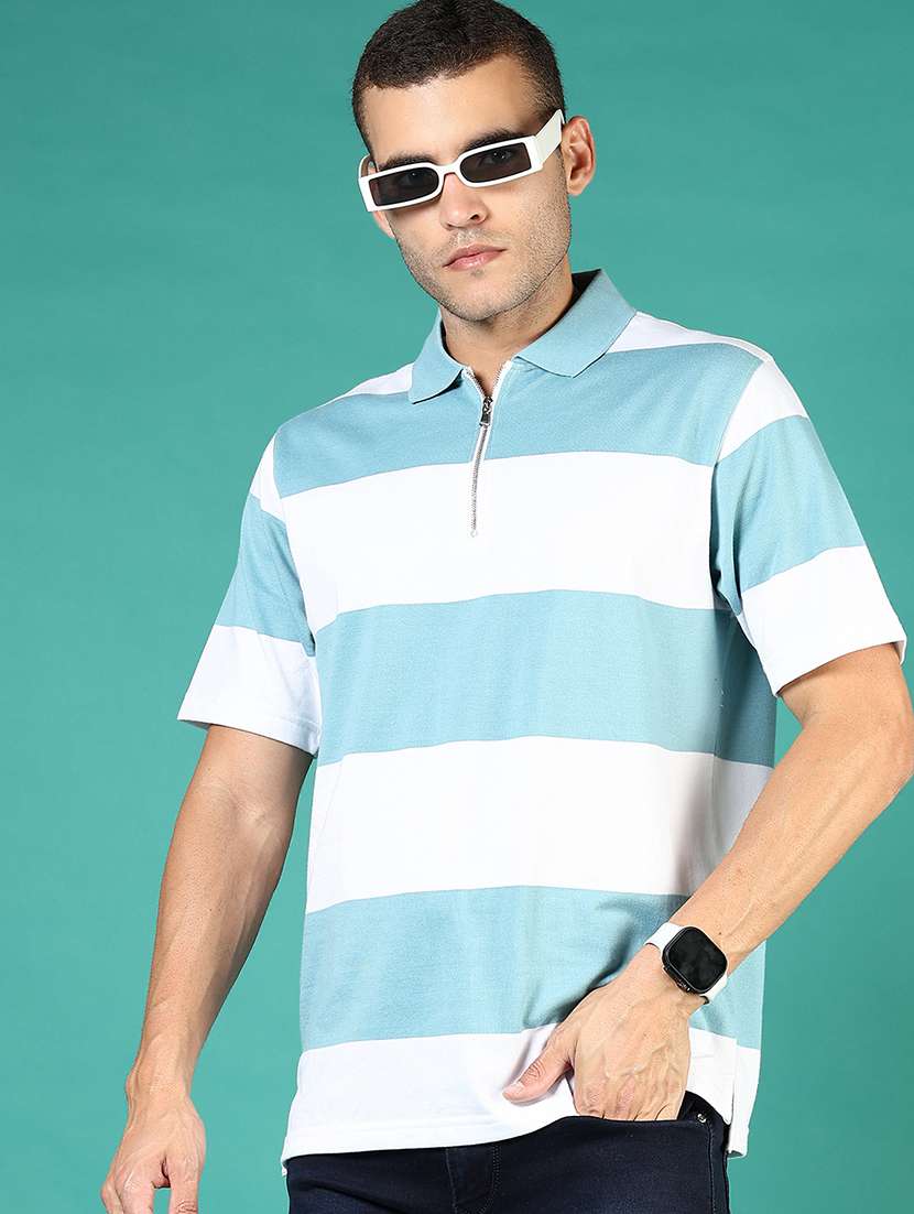 men striped short sleeve loose fit polo t-shirt - 21853965 - Zoom Image - 0