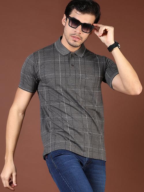 men checkered short sleeve regular fit polo t-shirt - 21854001 - Standard Image - 0