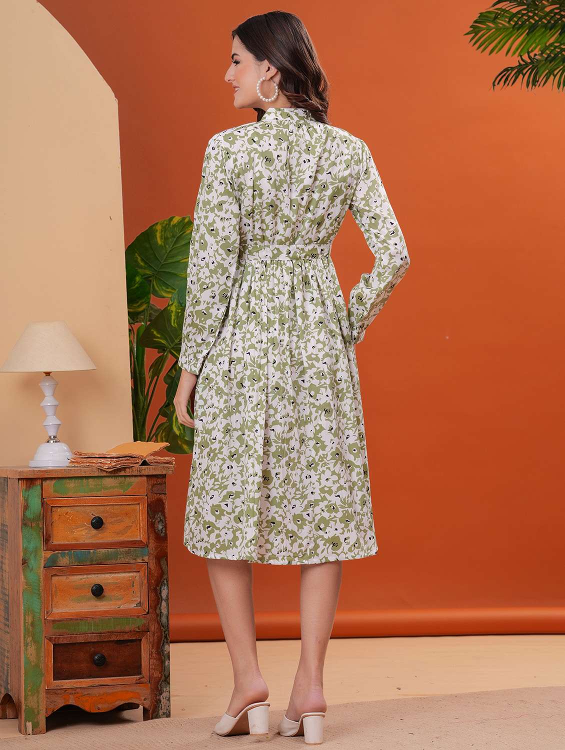women printed puff sleeves fit & flare dress - 21854026 -  Standard Image - 3