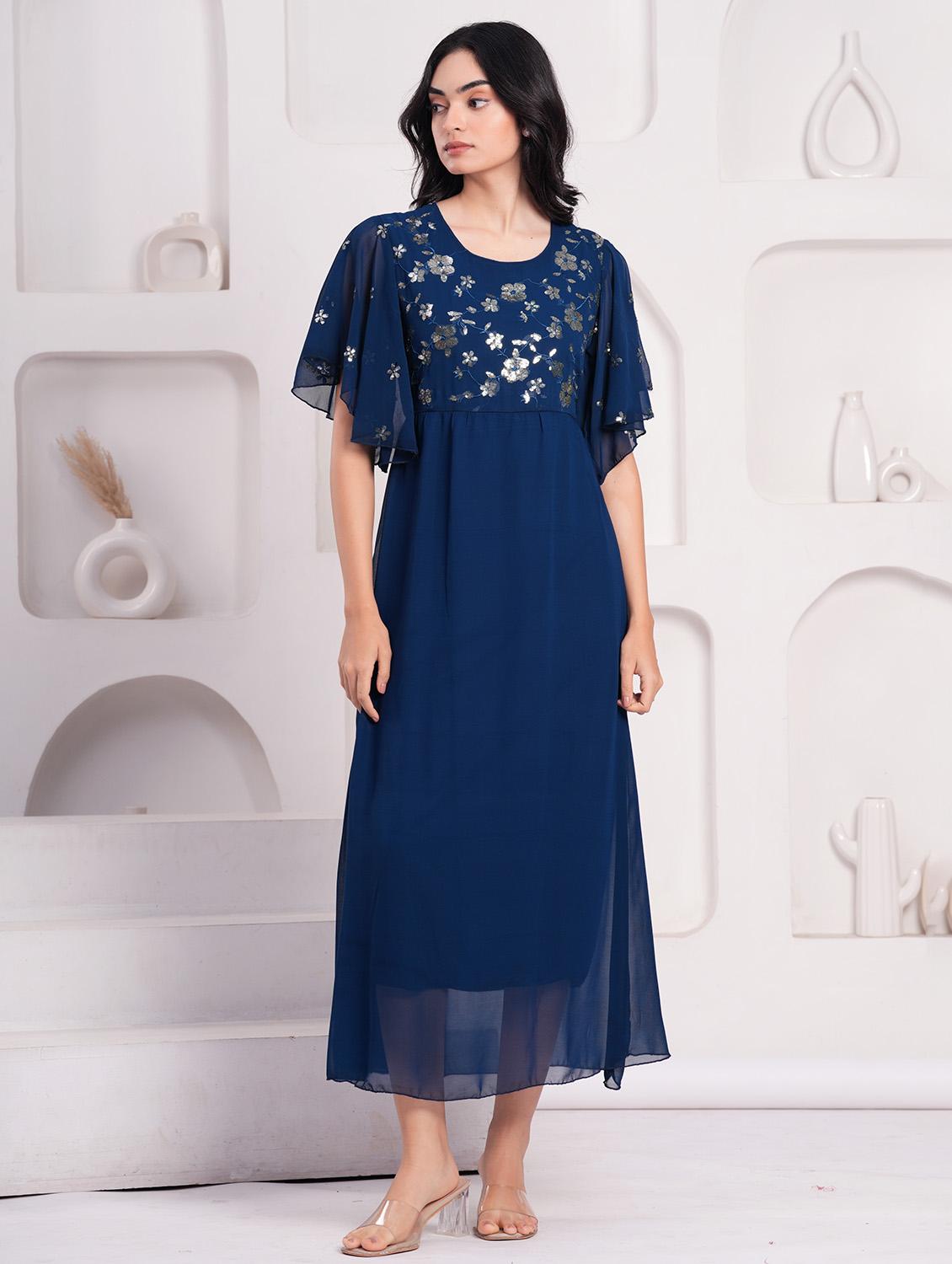 women embellished flared sleeves a-line dress - 21854036 - Standard Image - 5