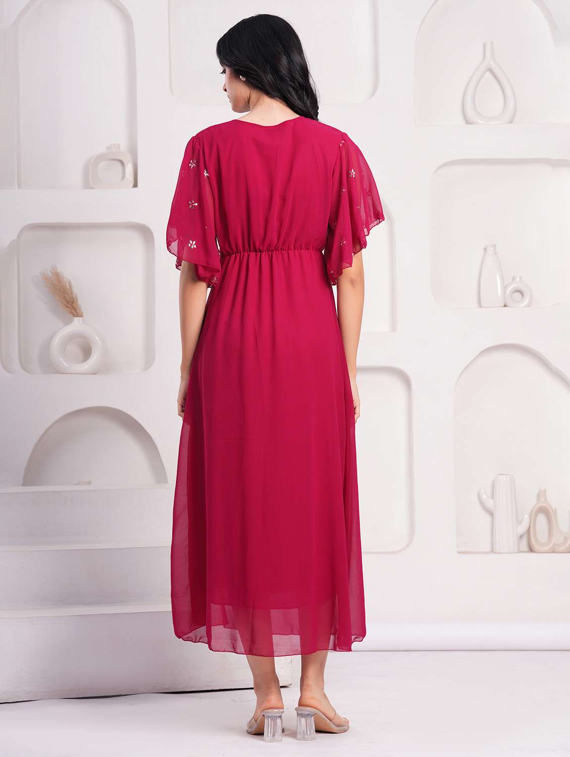 women embellished flared sleeves a-line dress - 21854038 - Standard Image - 3