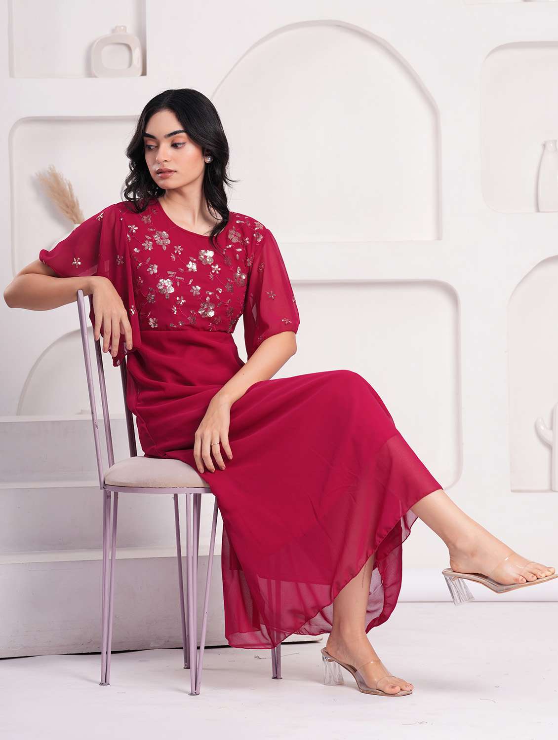 women embellished flared sleeves a-line dress - 21854038 - Standard Image - 5