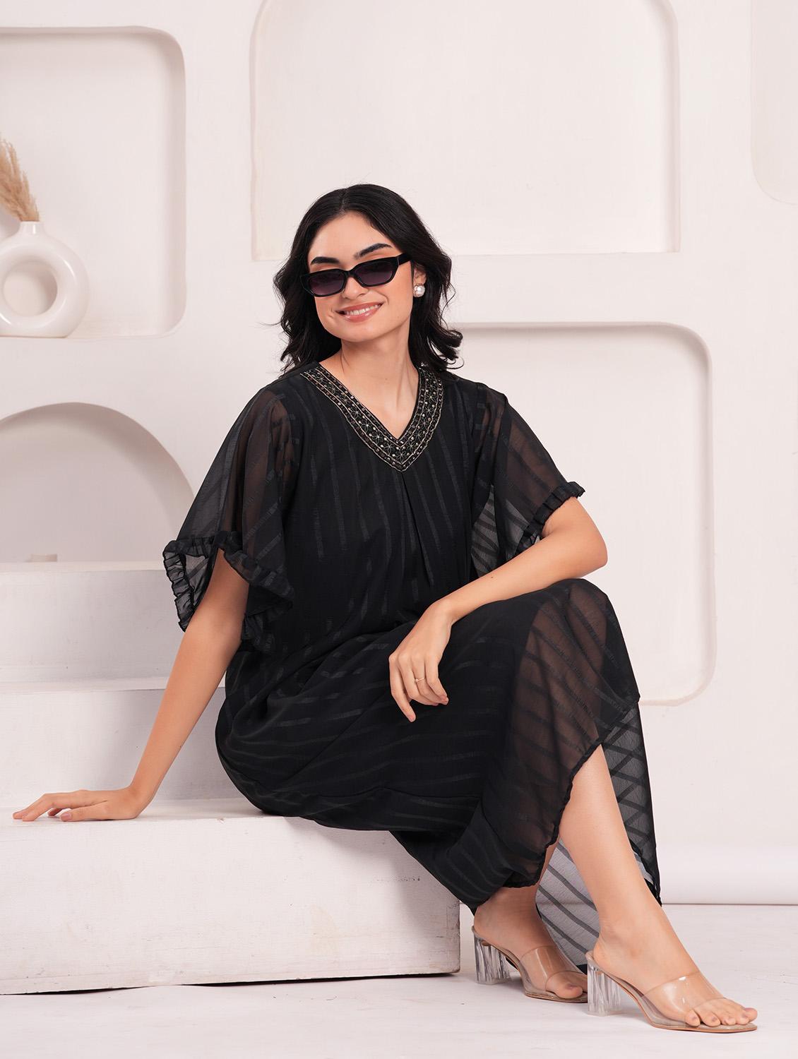 women self designed short sleeves a-line dress - 21854040 - Standard Image - 5