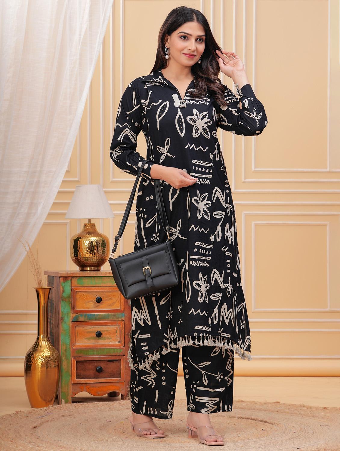 women black long sleeve kurta palazzo set - 21854059 - Zoom Image - 0
