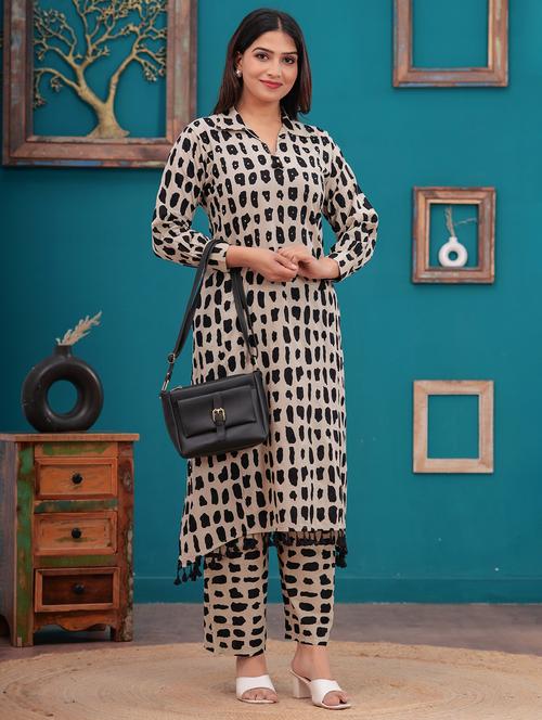 women cream long sleeve kurta palazzo set - 21854060 - Standard Image - 0