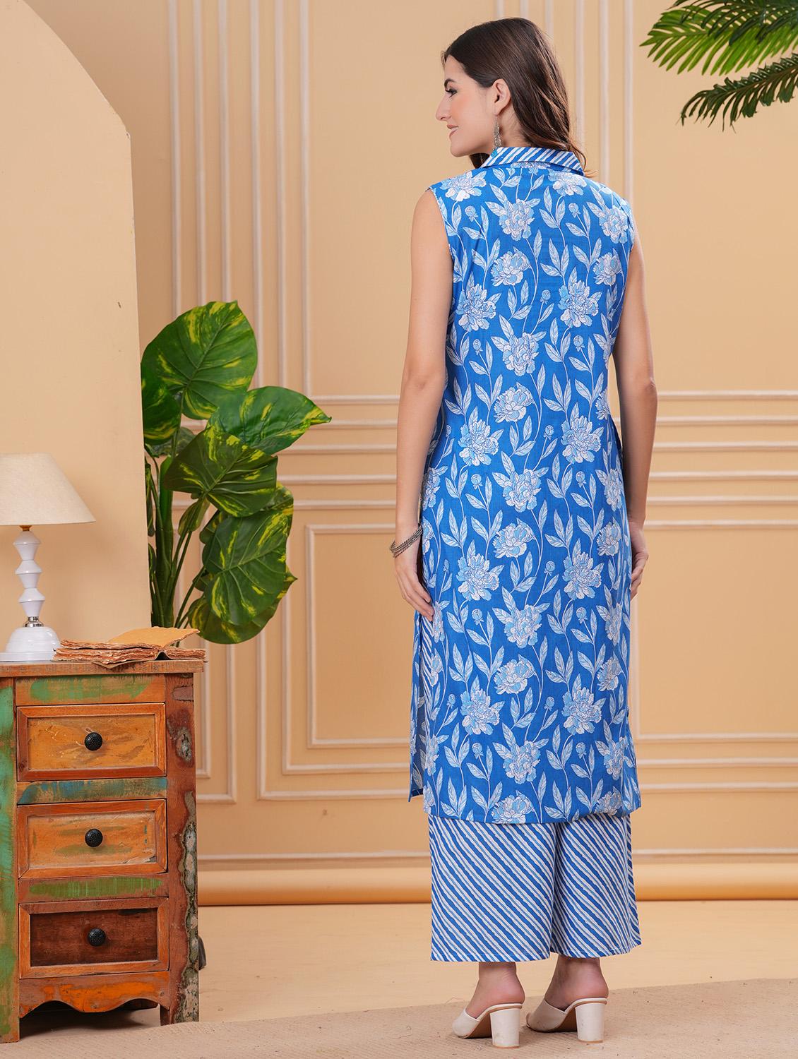 women floral printed sleeveless kurta palazzo set - 21854064 - Standard Image - 3