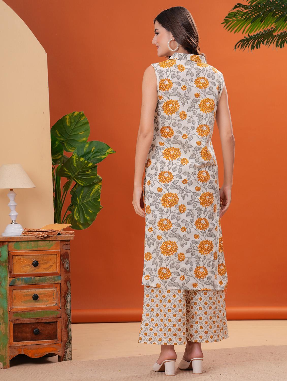 women floral printed sleeveless kurta palazzo set - 21854069 - Standard Image - 3
