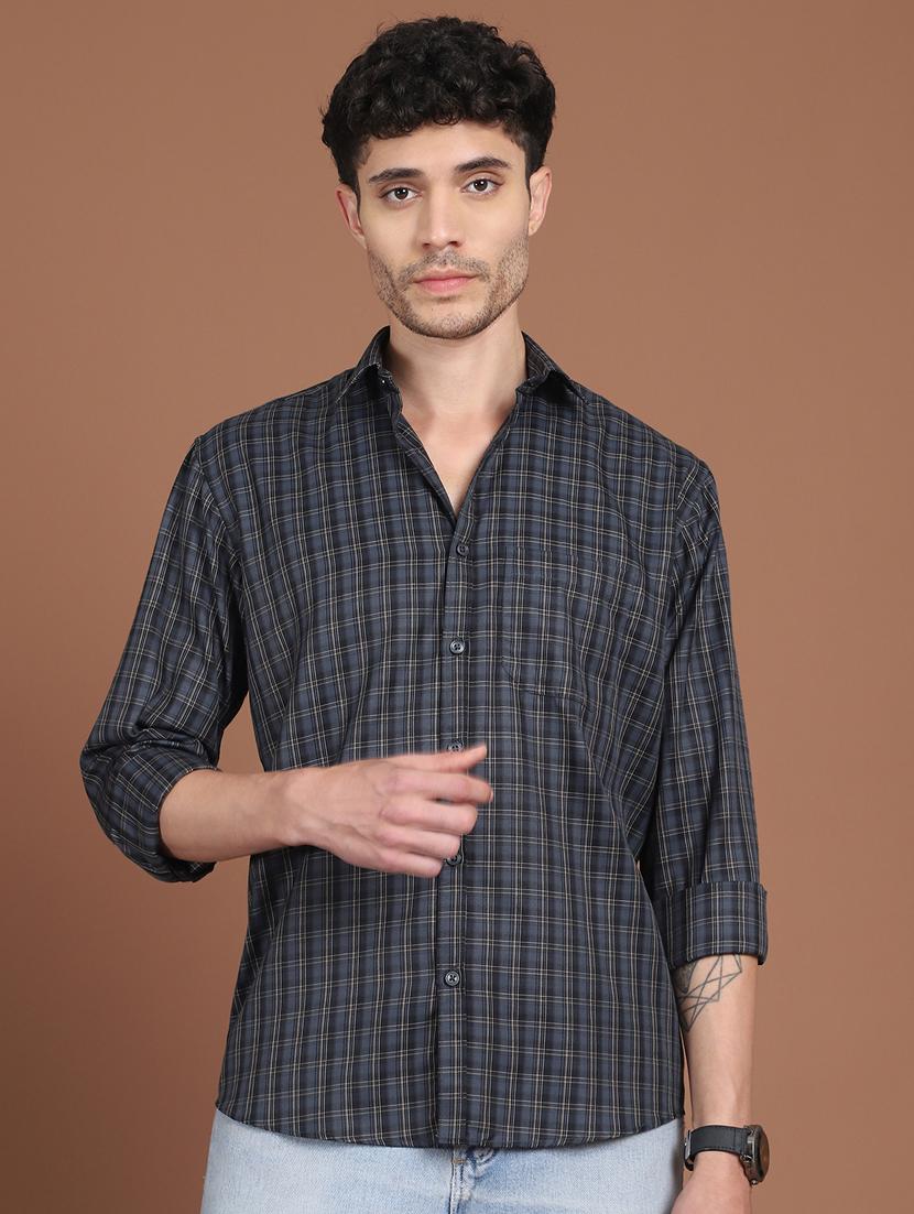 men checkered long sleeve regular fit casual shirt
