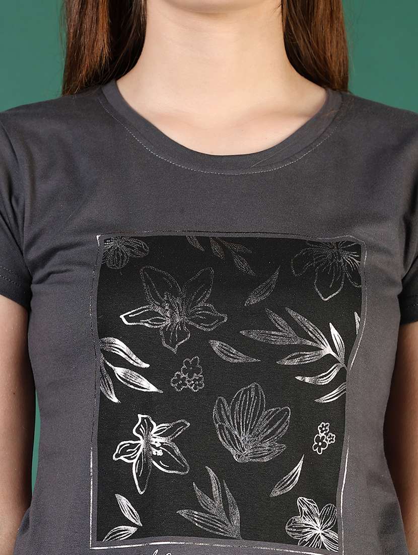women front print round neck t-shirt - 21854120 -  Standard Image - 5