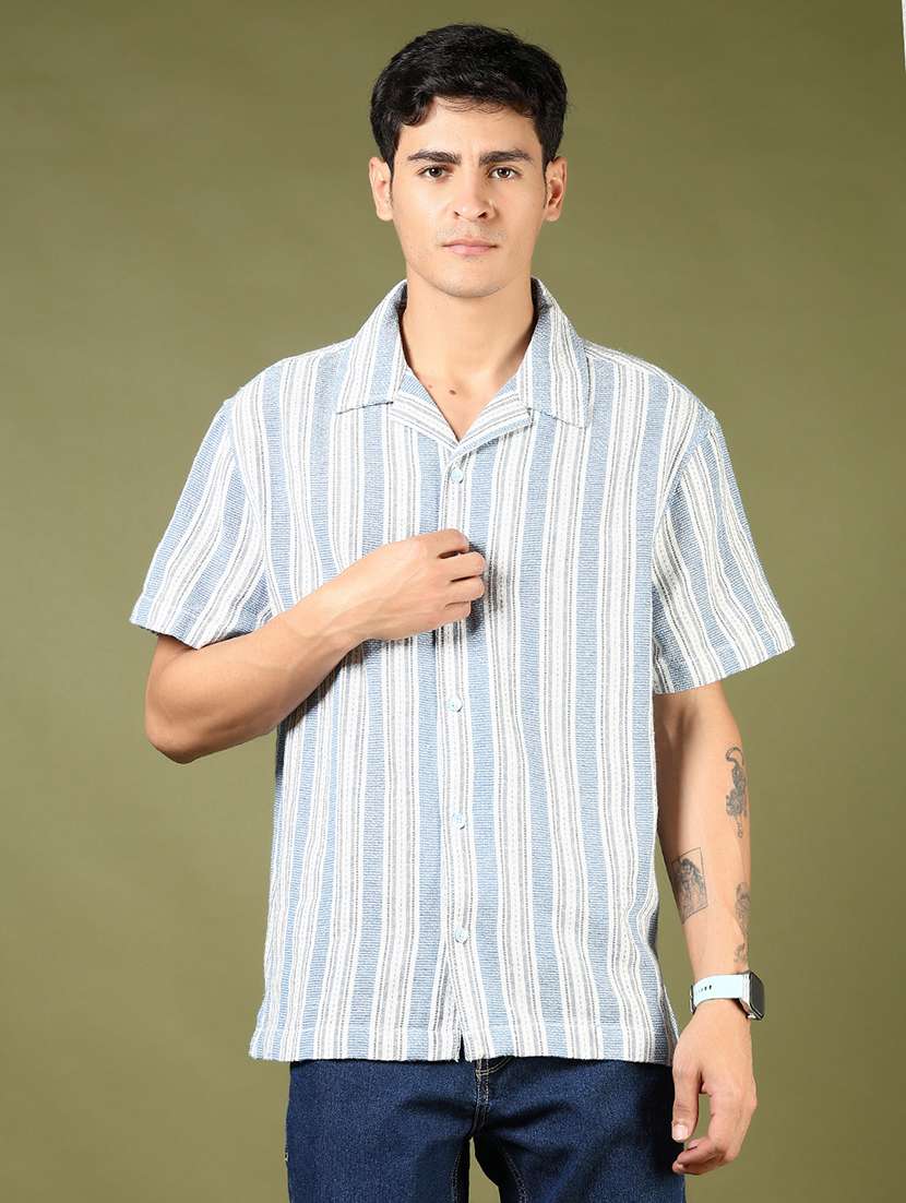 men striped long sleeve regular fit casual shirt