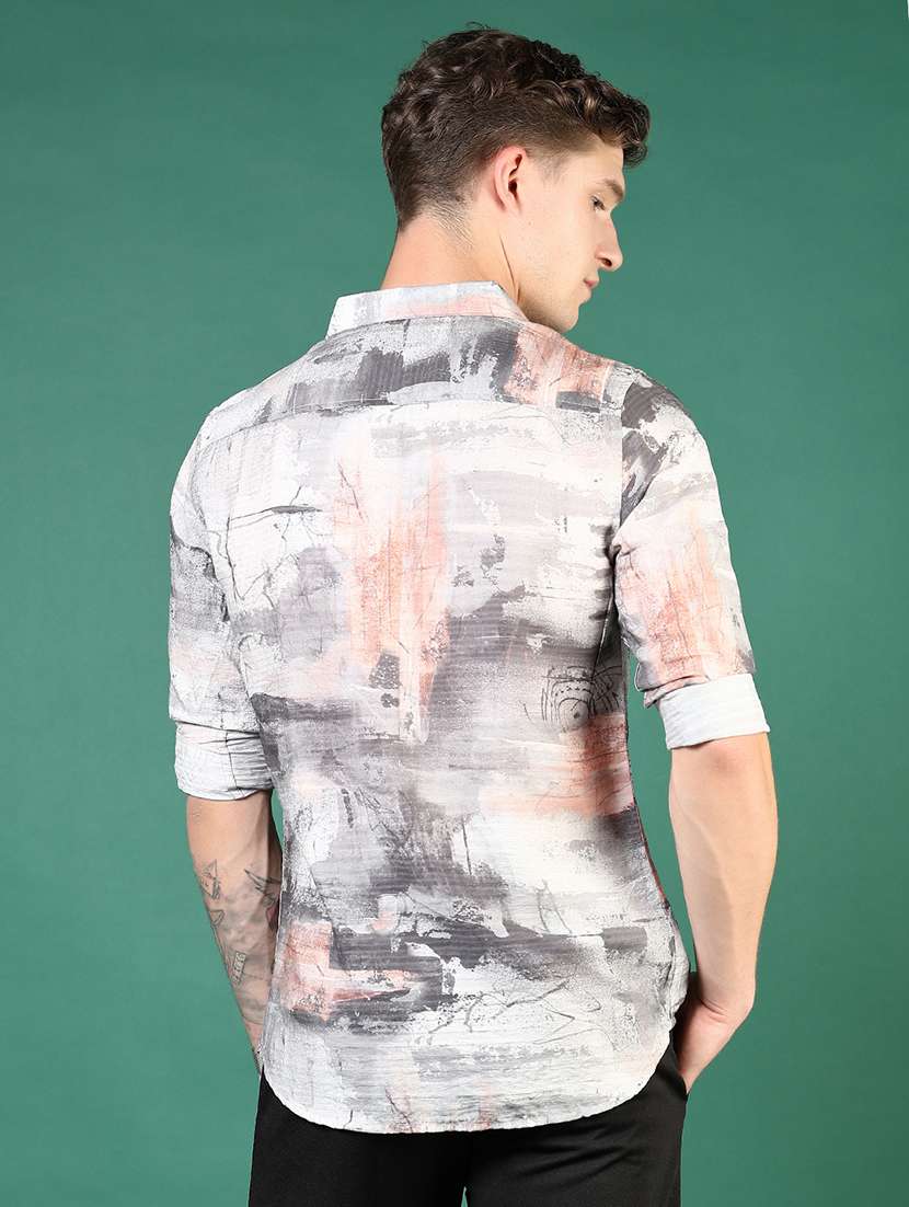 men grey printed long sleeve regular fit casual shirt - 21854230 -  Standard Image - 3