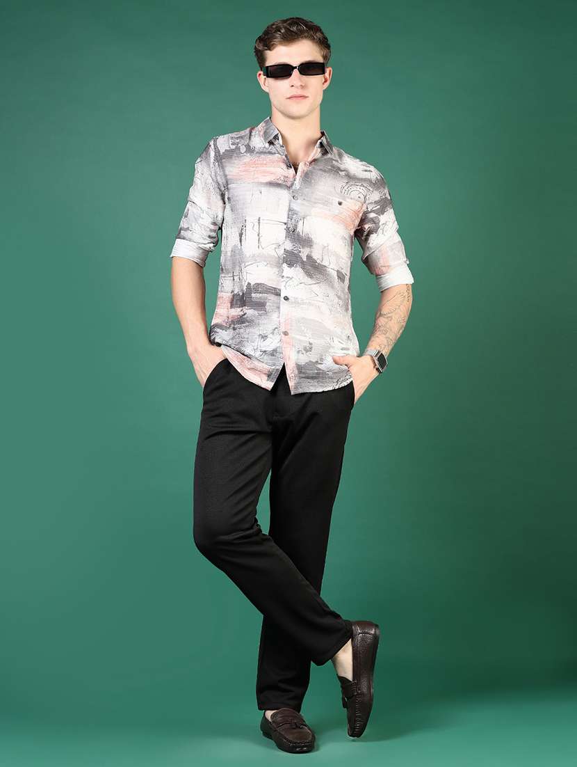men grey printed long sleeve regular fit casual shirt - 21854230 -  Standard Image - 5