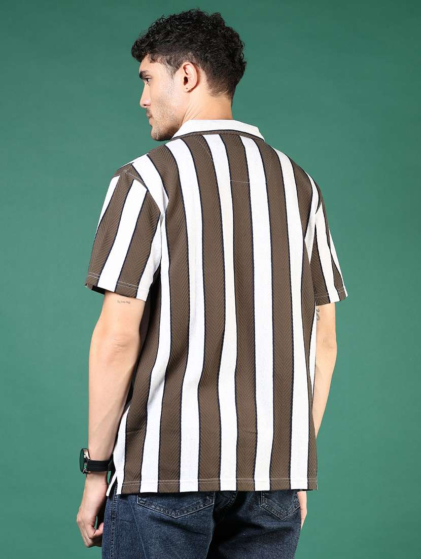 men brown stripes short sleeve regular fit t-shirt - 21854232 -  Standard Image - 3