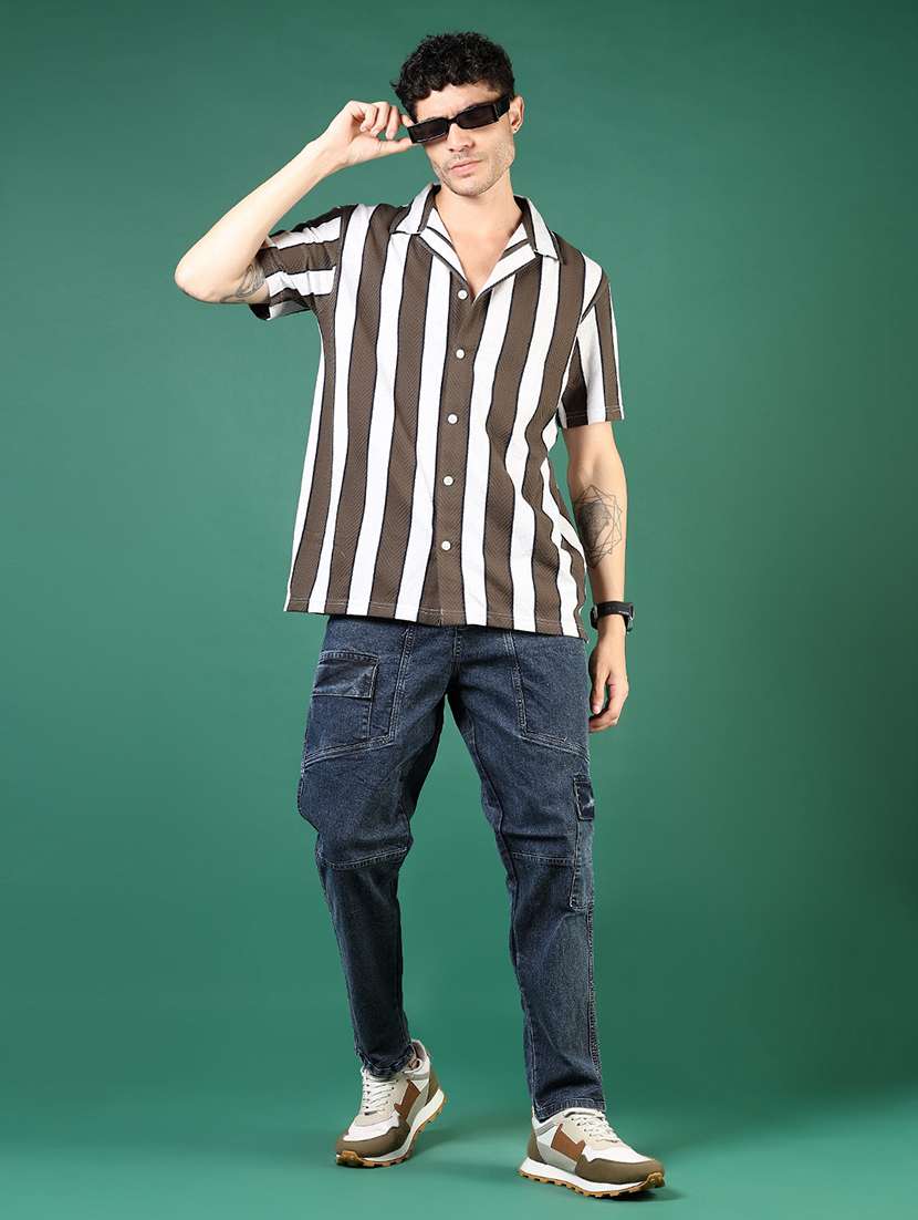 men brown stripes short sleeve regular fit t-shirt - 21854232 -  Standard Image - 5